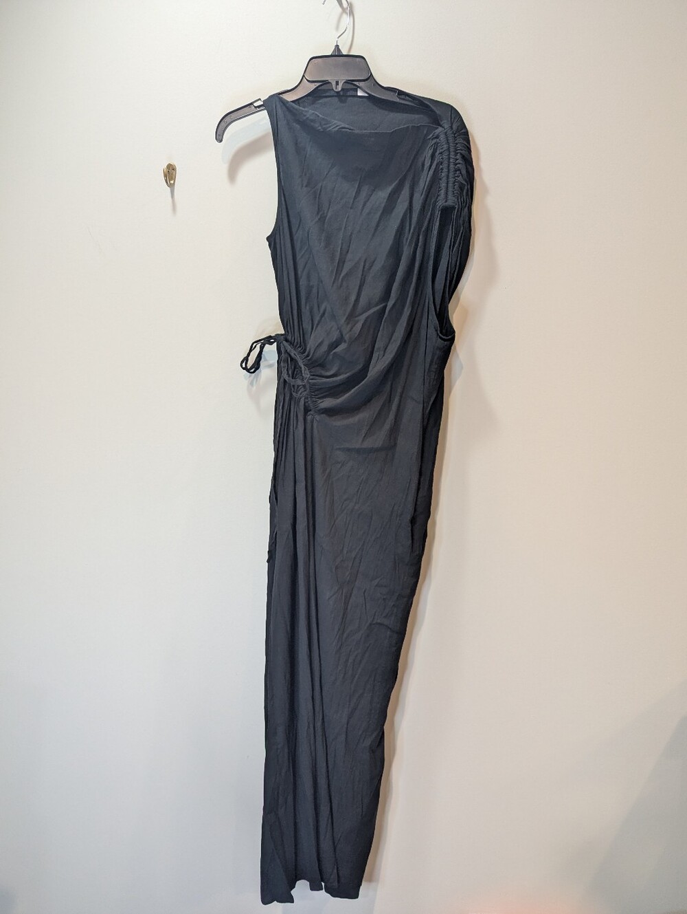 Deveaux New York Black Sleeveless Linen Blend Asymmetrical Maxi Dress Size XL